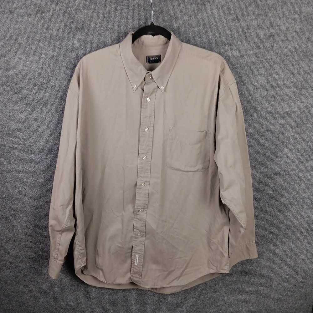 G.H. Bass Co Men's Button Down Shirt Beige Outdoor Casual Cotton Size L 815